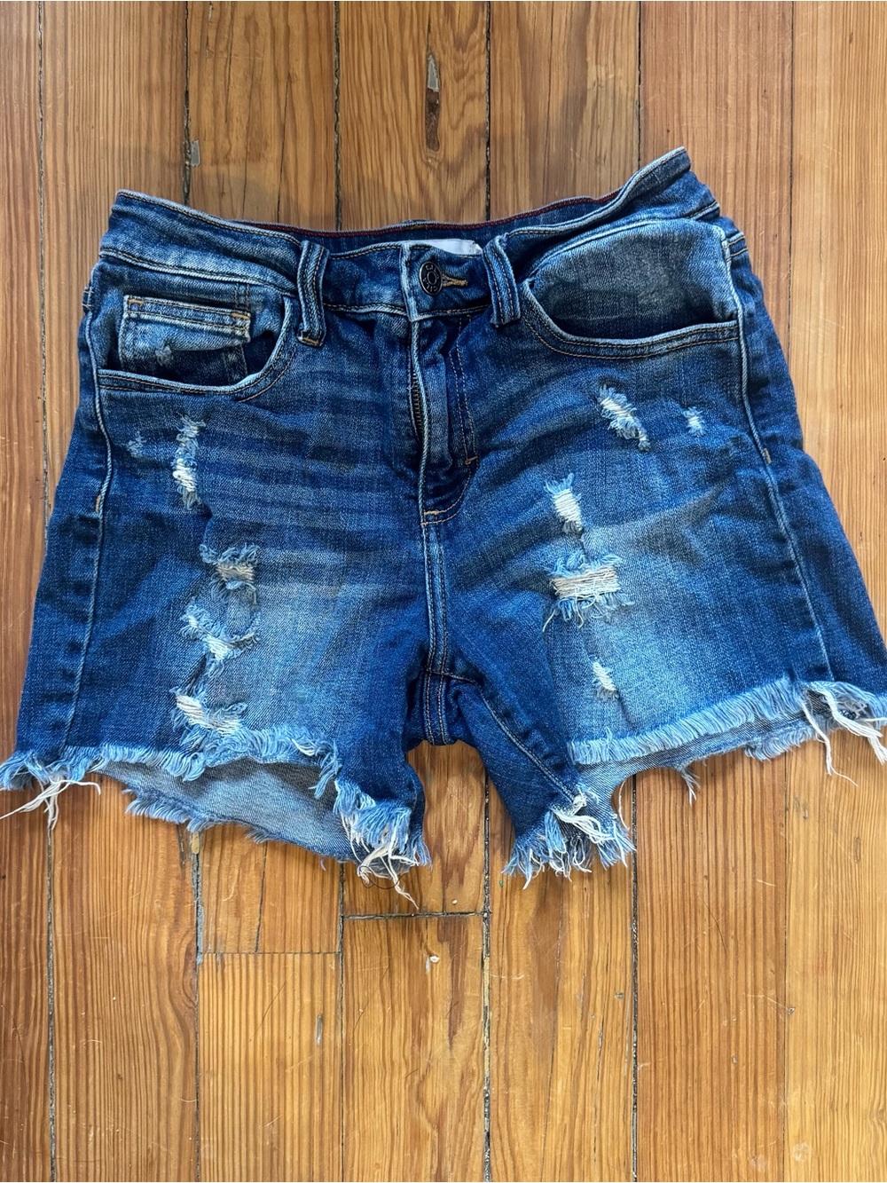 Carly Jean Los Angeles Distressed Dark Blue Denim Shorts